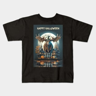 Moose Witch Haunted Halloween Card Kids T-Shirt